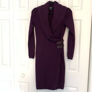 Lauren Ralph Lauren wrap sweater dress with buckle detail, purple size small